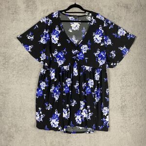 Torrid Blouse Top Womens 3XL Babydoll Short Sleeve V Neck Floral Print Plus Size